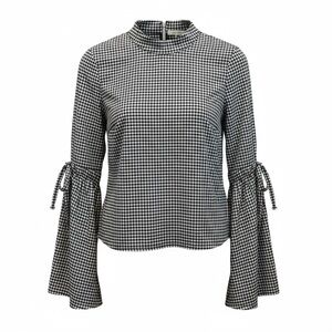 iris Black & White Gingham Tie-Sleeve Blouse